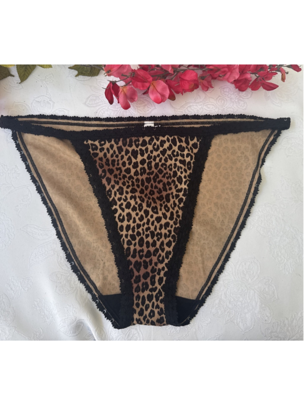 PINK VICTORIA'S SECRET XL ANIMAL PRINT BLACK BROWN STRING BIKINI PANTIES NWT